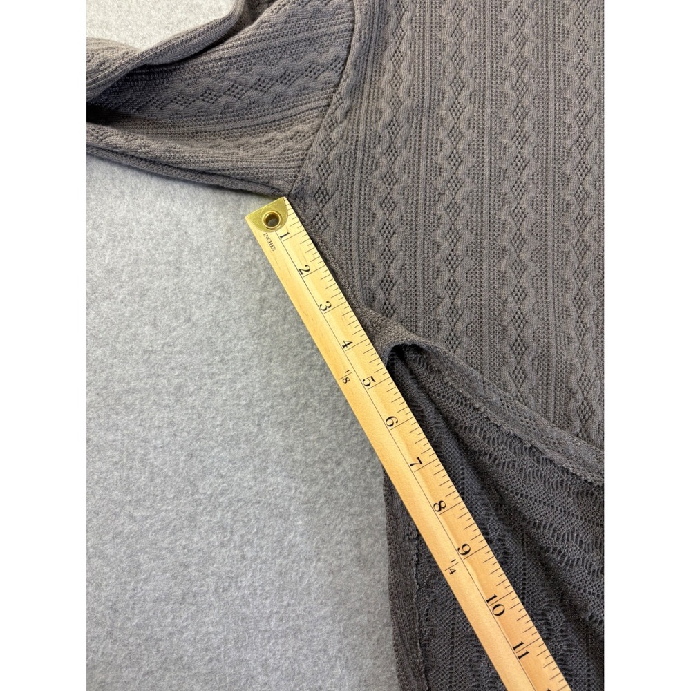Shein‎ Pointelle Knit Hoodie Taupe Brown High Low Side Slit Sweater Womens Small - Picture 7 of 10